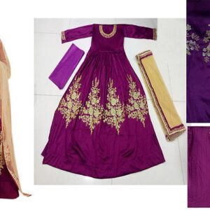 Purple Silk Embroidered Semi-Stitched Ethnic Gown
