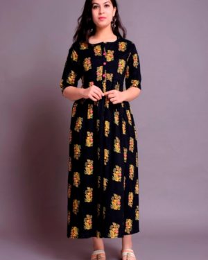 Elegant Long Rayon A-line Printed Kurti  - sozo