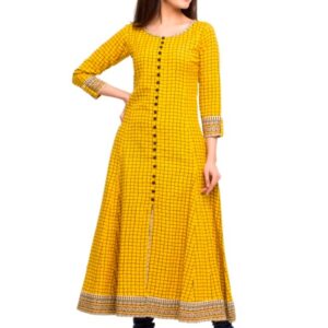 Elegant Cotton Slub Checks Print Kurti  - sozo