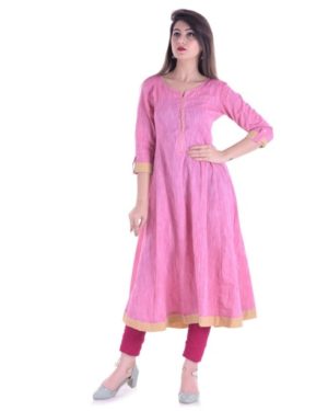 Women's Solid Cotton Anarkali Kurti  - sozo