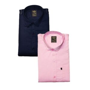 Cotton Blend Solid Slim Fit Shirt Pack Of 2  - sozo