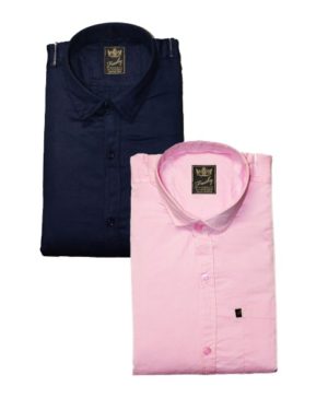 Cotton Blend Solid Slim Fit Shirt Pack Of 2  - sozo