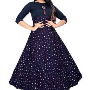 Women Stitched Printed American Crepe Floor Length Anarkali Gown - GRE