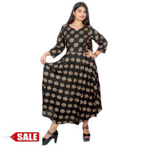 Black Printed Rayon A-Line Kurta For Women's - GRE