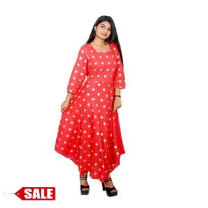Pink Printed Rayon A-Line Kurta For Women's - GRE