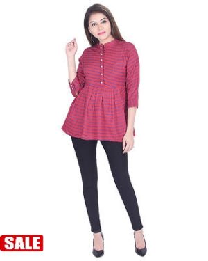 Red Printed Rayon Straight Kurti - GRE
