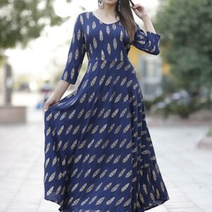 Blue Printed Rayon  Kurta - GRE