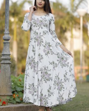 White Printed Rayon  Kurta - GRE