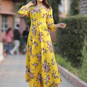 Yellow Printed Rayon  Kurti for Women's - GRE
