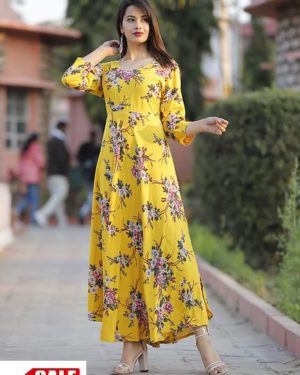 Yellow Printed Rayon  Kurti for Women's - GRE