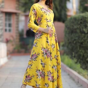 Yellow Printed Rayon  Kurti for Women’s – GRE