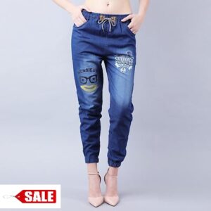Navy Blue Denim Printed Jeans - GRE
