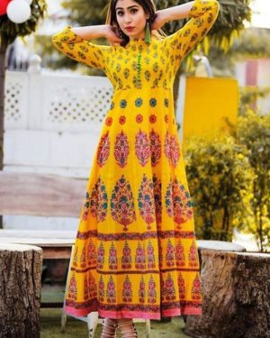 Glace Cotton Anarkali Kurta For Women's - GRE