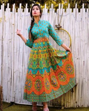 Glace Cotton Anarkali Kurta For Women's - GRE