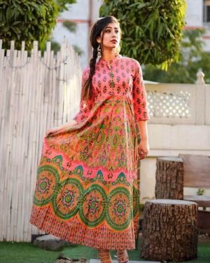 Glace Cotton Anarkali Kurta For Women's - GRE