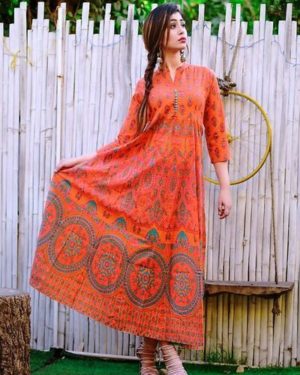 Glace Cotton Anarkali Kurta For Women's - GRE