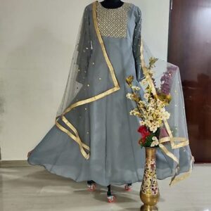 Georgette Embroidered Sequence Work Ethnic Gown with Dupatta – GRE