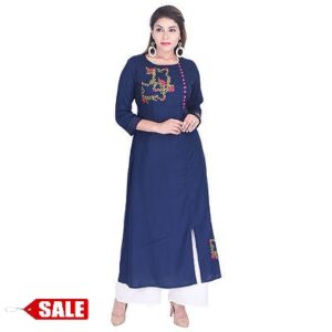 Blue Printed Rayon Straight Kurti - GRE