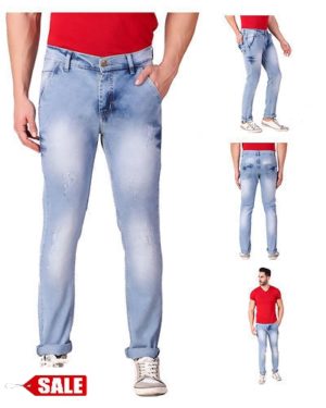 Men's Blue Denim Regular Fit Mid-Rise Jeans - GRE