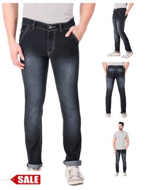 Men's Black Denim Regular Fit Mid-Rise Jeans - GRE