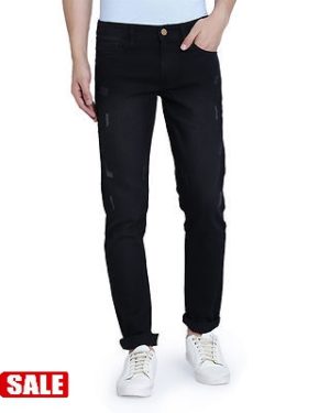 Men's Stretchable Black Cotton Blend Slim Fit Jeans - GRE