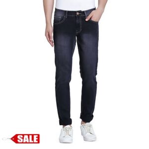 Men's Stretchable Black Cotton Blend Slim Fit Jeans - GRE