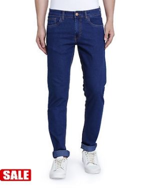 Men's Stretchable Blue Cotton Blend Slim Fit Jeans - GRE