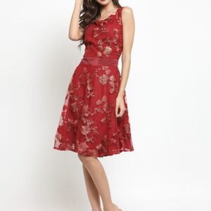 Maroon Imported Net Women's Party Dress - GRE