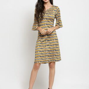 Mustard Imported Spandex Polyester Women's Casual Dress - GRE