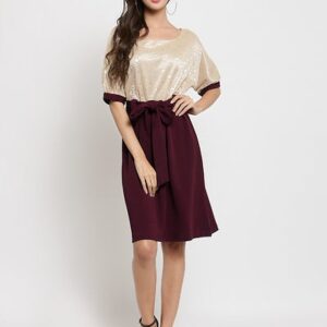 Maroon Imported Spandex Polyester Women's Casual Dress - GRE