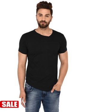Black Cotton Solid  T-Shirt - GRE