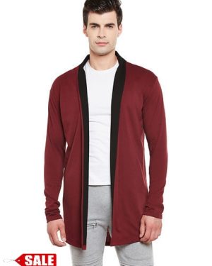 Maroon/Black Full Sleeves Long Shrug - GRE
