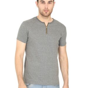 Melange Grey Solid Round Neck T-Shirt - GRE