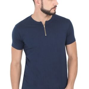 Navy Blue Graphic Printed Round Neck T-Shirt - GRE