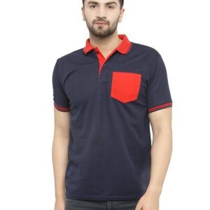 Navy Blue Cotton Blend Solid  Polo T-Shirt - GRE