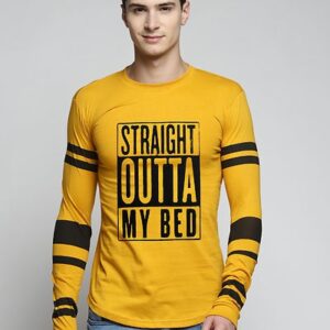Yellow Cotton Printed Round Neck Tees - GRE