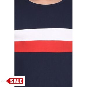 Navy Blue Colourblocked Cotton Round Neck Tees – GRE