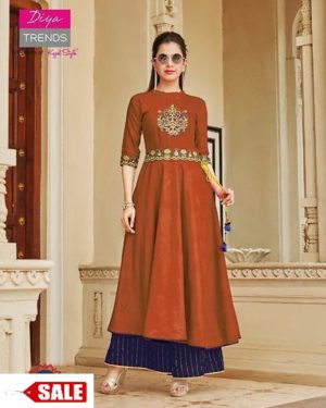 Heavy Two Tone Rayon (14 kg) Embroidery Work Kurta - GRE