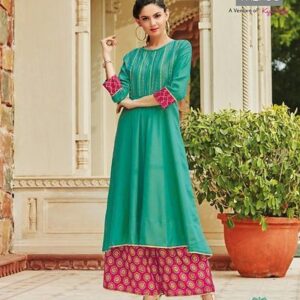 Heavy Two Tone Rayon (14 kg) Embroidery Work Kurta - GRE
