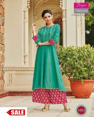 Heavy Two Tone Rayon (14 kg) Embroidery Work Kurta - GRE