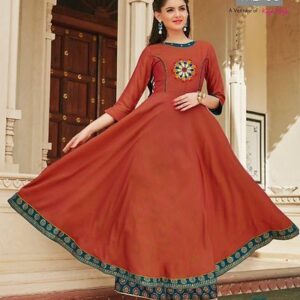 Heavy Two Tone Rayon (14 kg) Embroidery Work Kurta - GRE