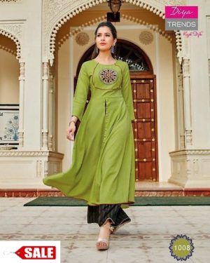 Heavy Two Tone Rayon (14 kg) Embroidery Work Kurta - GRE