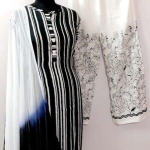 Striped Rayon Embroidered Palazzo Suit With Dupatta - GRE