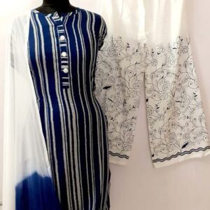 Striped Rayon Embroidered Palazzo Suit With Dupatta - GRE