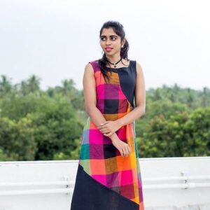 Checked Dress In Slub Cotton Fabric - GRE