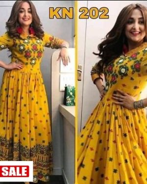 Women's Yellow Rayon Long Kurti - GRE