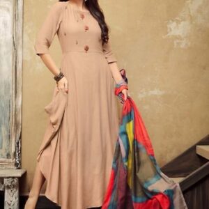 Solid Rayon Kurta With Dupatta With Fancy Botton and Latkan - GRE