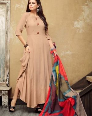 Solid Rayon Kurta With Dupatta With Fancy Botton and Latkan - GRE