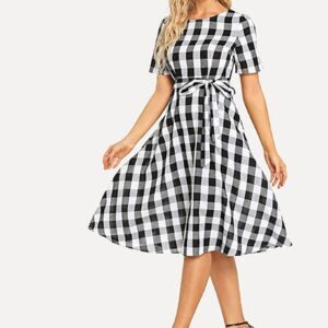 Women Cotton Black White Check Printed Dress - GRE