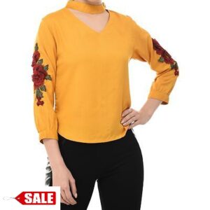 Yellow Cotton Printed  Blouse Top - GRE